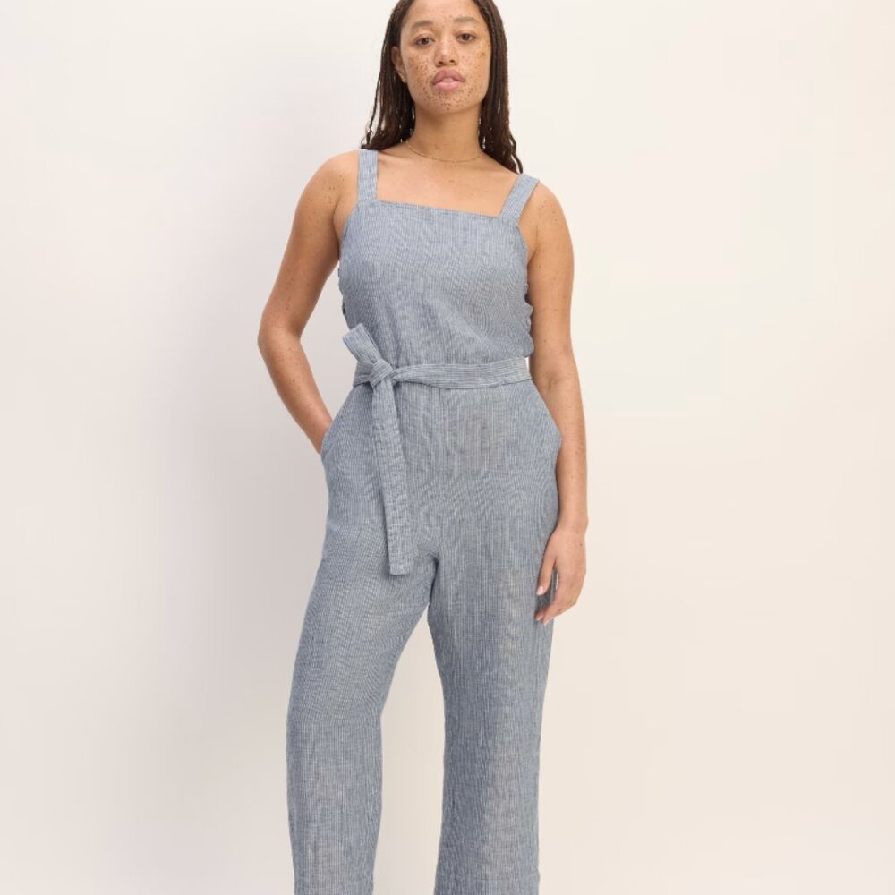 Everlane Light Blue Wide-Leg Jumpsuit with Tie Belt